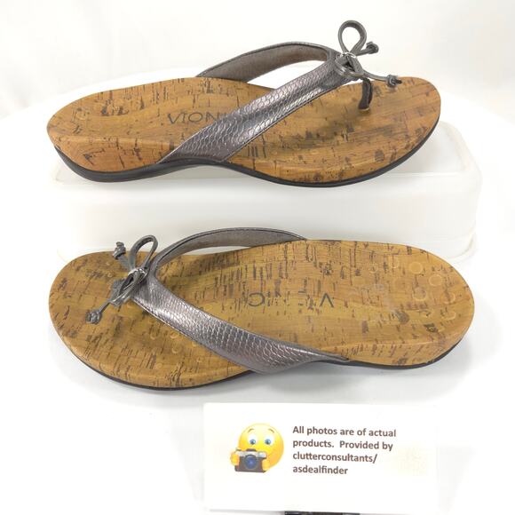 Vionic 340 Cassie Slip On Leather Slide Sandals Womens Size 5 TVW4294 Silver - Picture 5 of 9